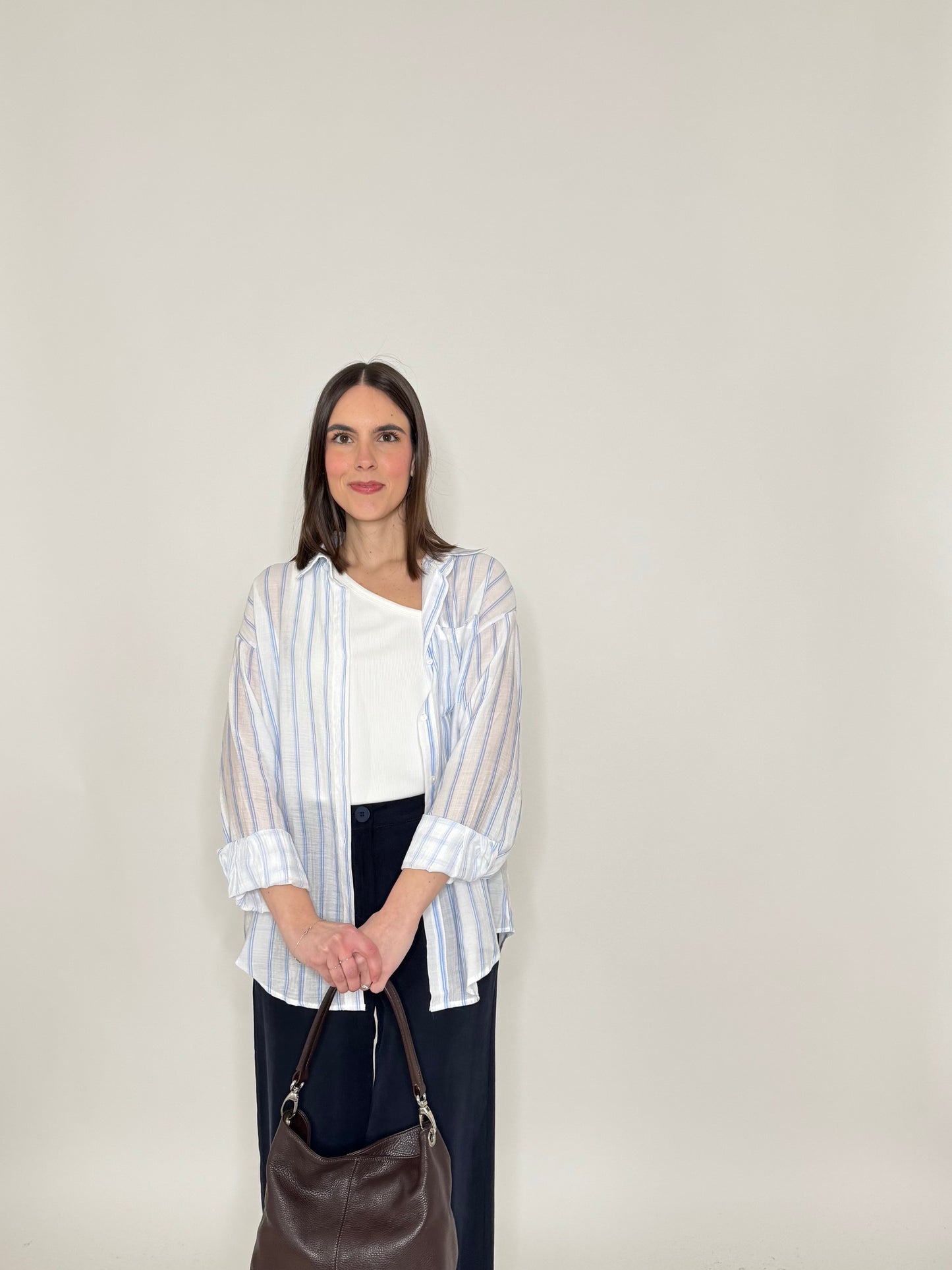 Camicia in leggera viscosa a righe Blu