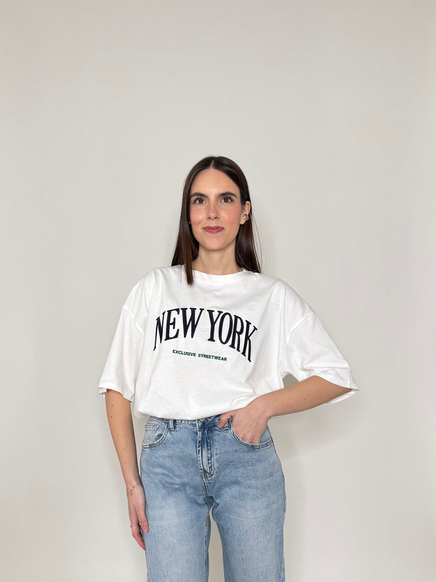 T-shirt in cotone "New York" Bianco