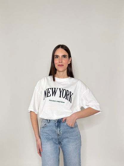 T-shirt in cotone "New York" Bianco