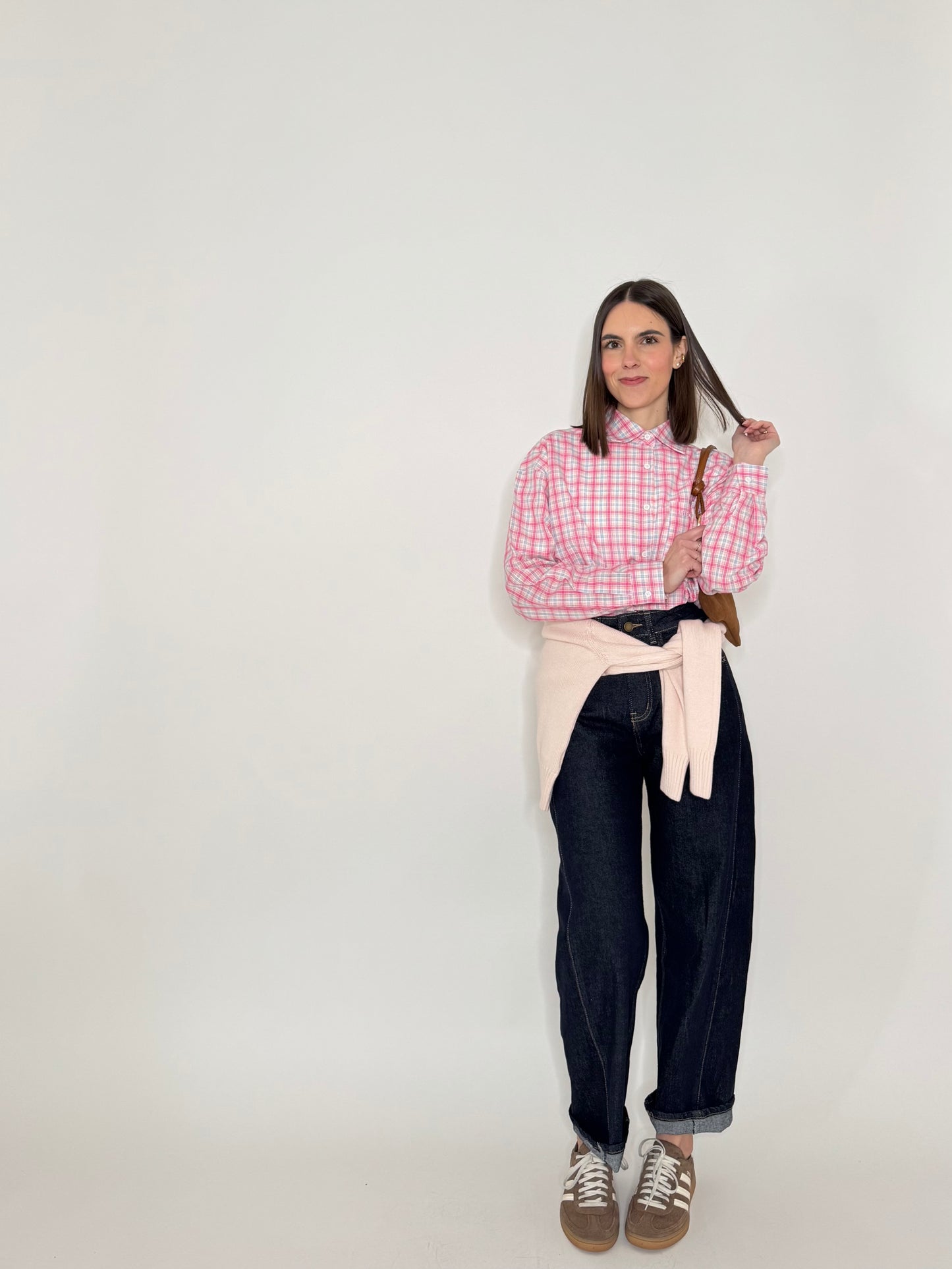 Camicia in cotone a quadri Rosa
