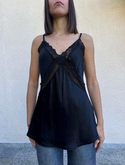 Canotta viscosa pizzo nero