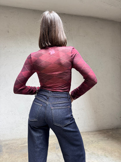 Maglia Cashmere mezzo collo stampa rombi Bordeaux