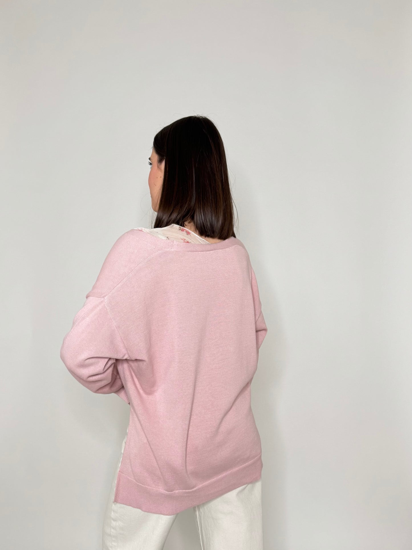 Cardigan in 100% cotone scatoletta Rosa Antico