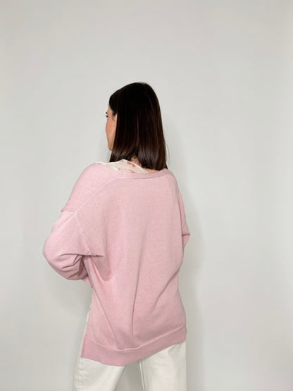Cardigan in 100% cotone scatoletta Rosa Antico