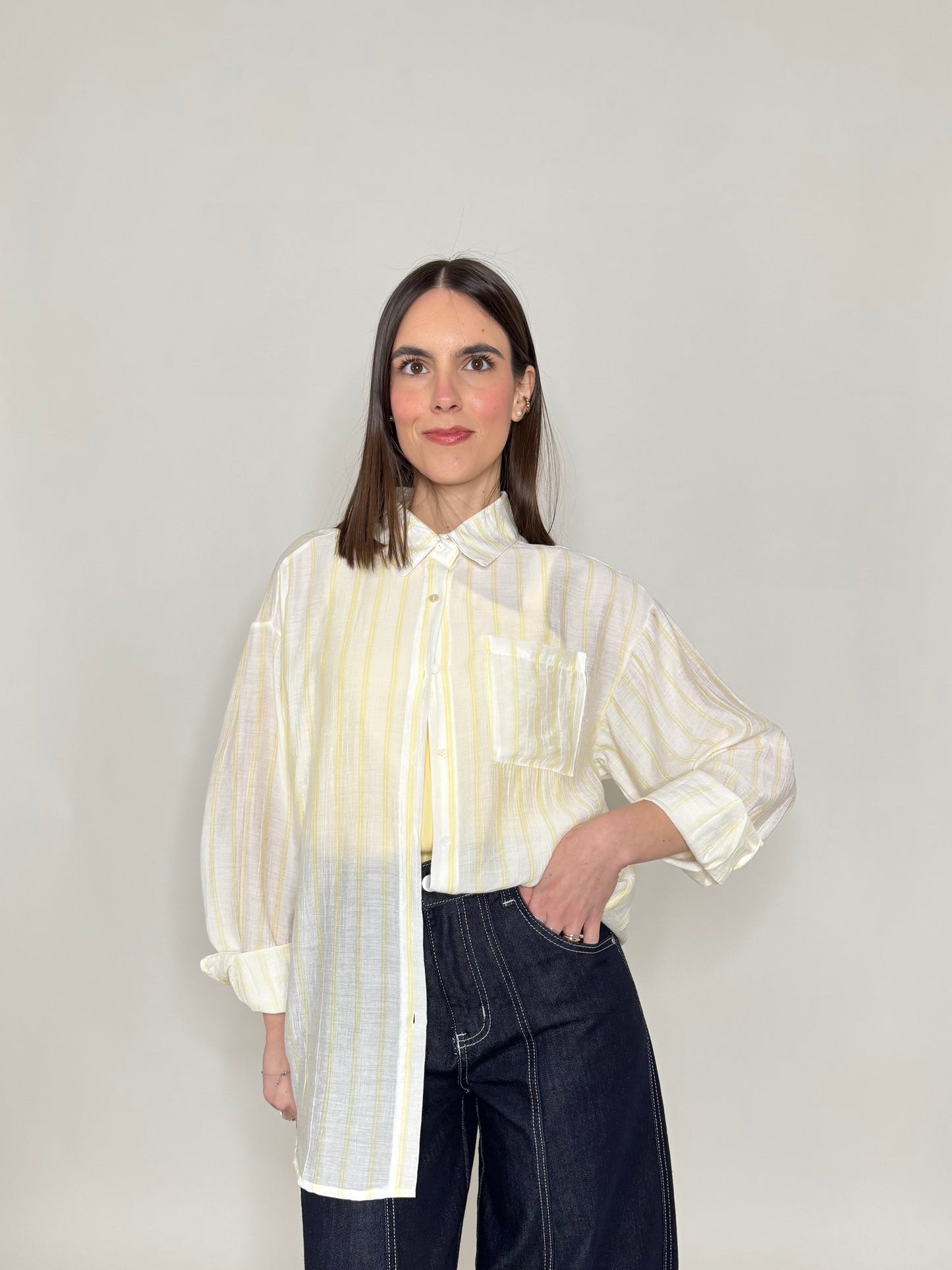 Camicia in leggera viscosa a righe Giallo