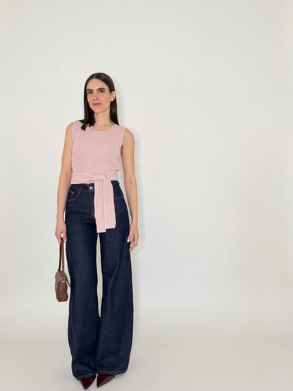 Top in cotone maglia inglese incrocio Rosa antico