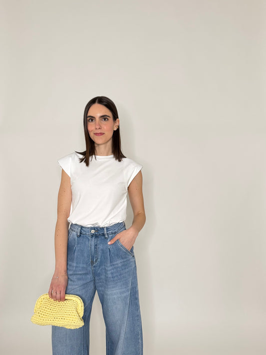 Maglia con spalline imbottite in cotone Bianca