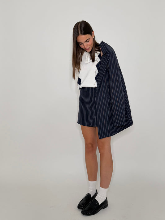 Gonna pantalone gessata blu