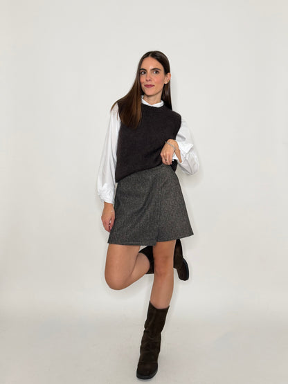 Gonna pantalone spigata in morbida viscosa moro