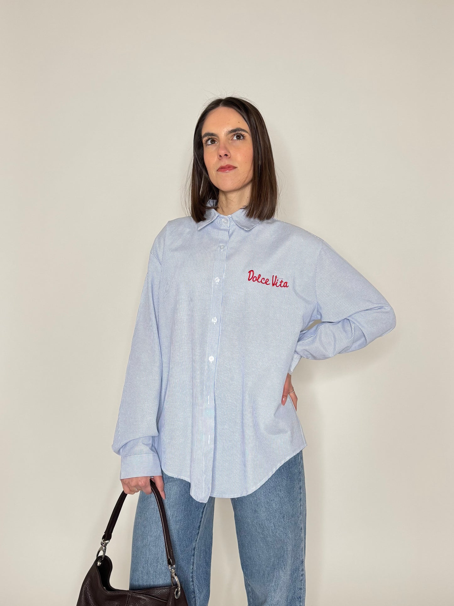 Camicia a righe Dolce vita in cotone Azzurro