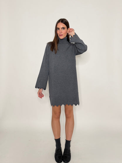 Abito dolcevita  zigzag in calda viscosa collo alto grigio antracite