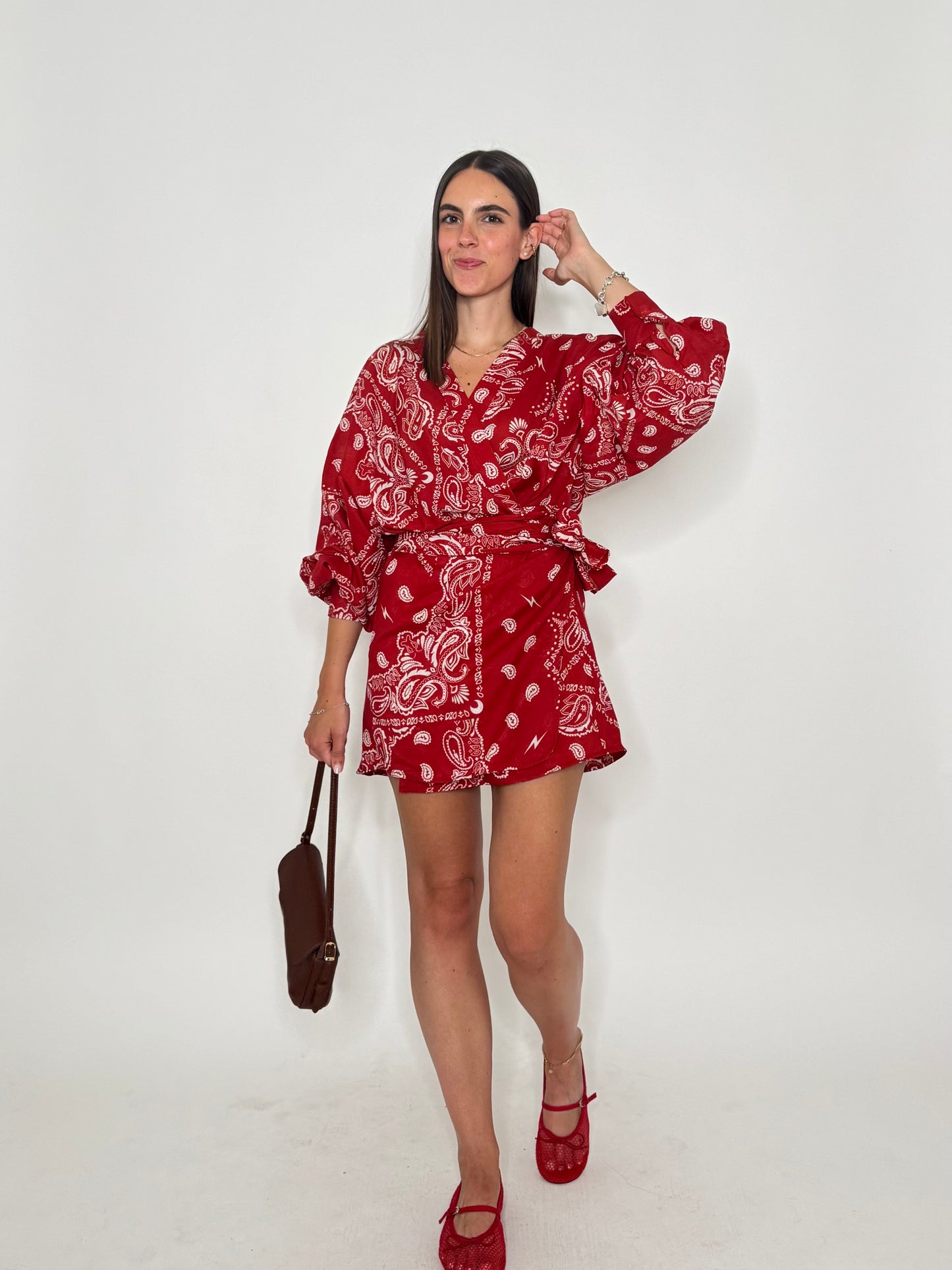 Abito pareo portafoglio Bandana in mussola di cotone Rosso
