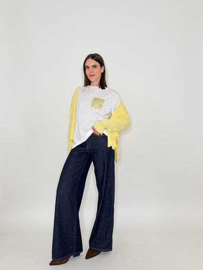 T-shirt in cotone tasca brillantini Giallo