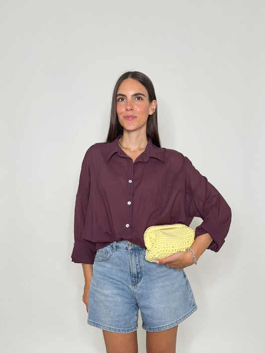 Camicia in mussola di cotone prugna
