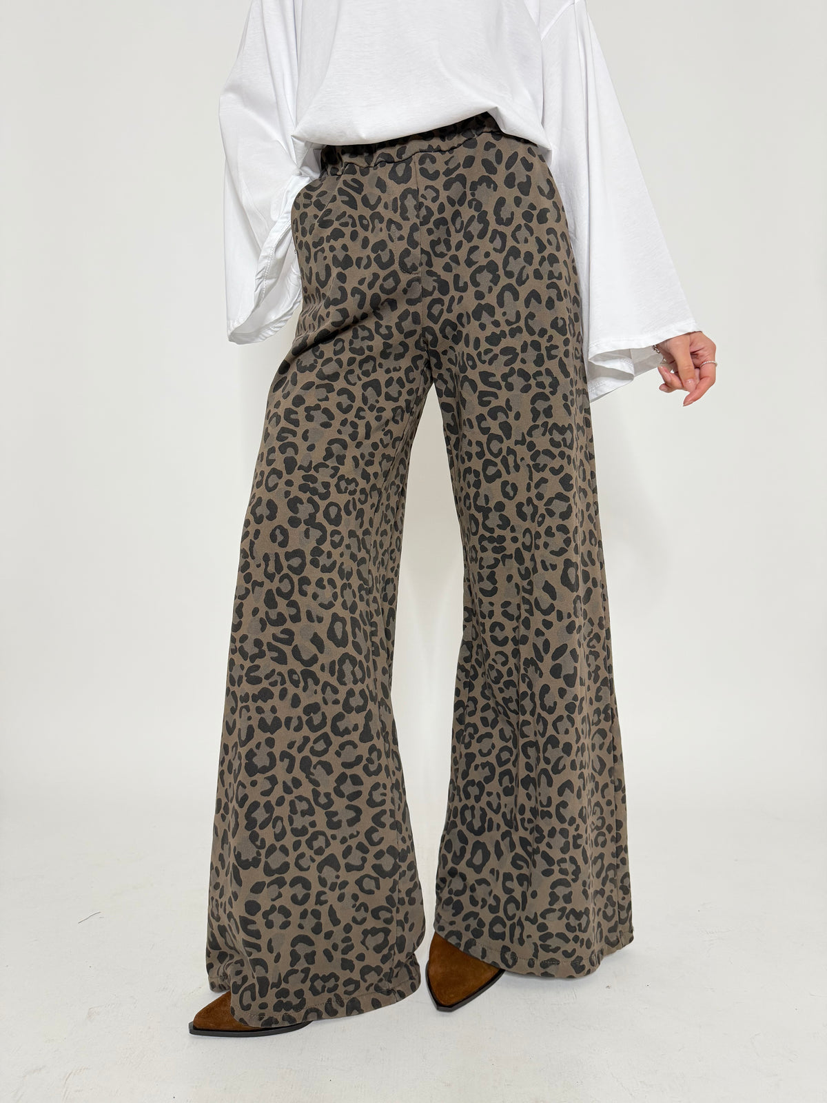 Pantalone palazzo leopardato in cotone
