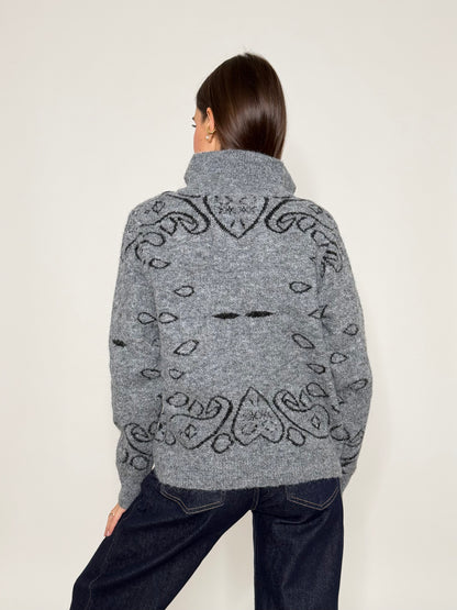 Cardigan con zip Bandana misto lana Grigio