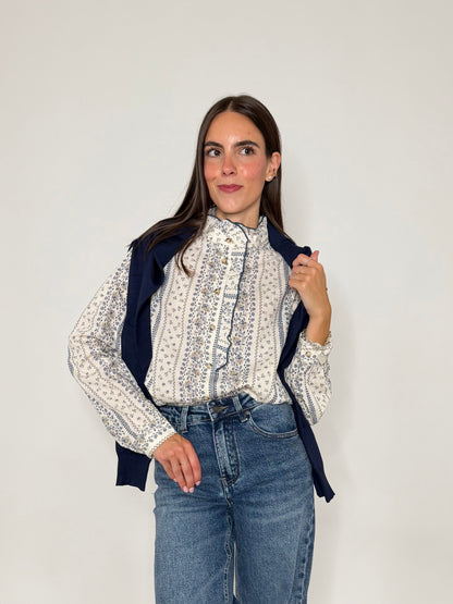 Camicia in cotone rouge blu/beige