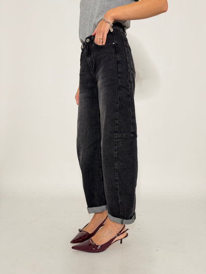 Jeans Barrell con spicchi laterali Grigio nero