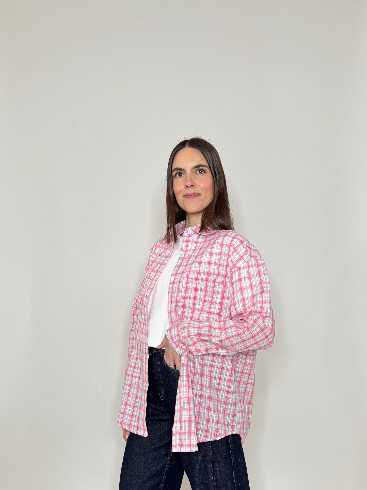 Camicia in cotone a quadri Rosa