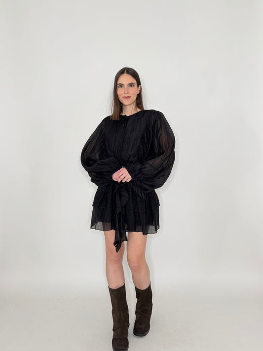 Abito mini in tencel effetto goffrato Nero