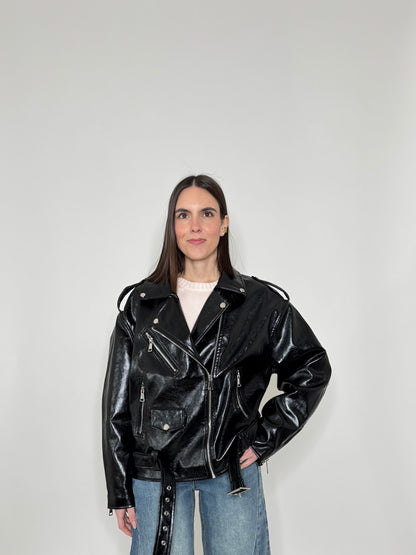 Giacca Biker in ecopelle martellata