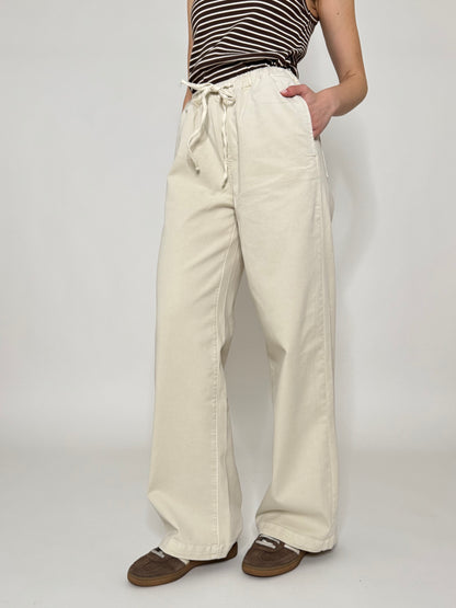 Jeans Spring in cotone con coulisse Crema
