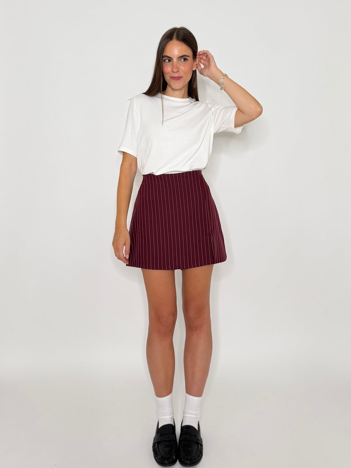 Gonna pantalone gessata