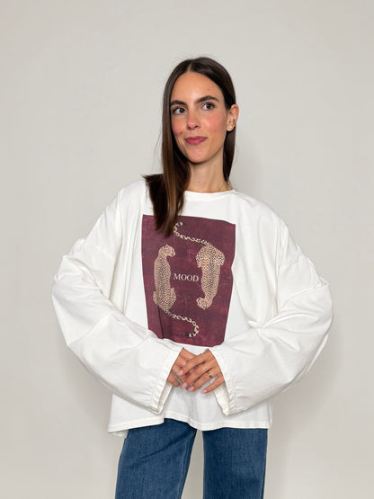 Maglia in cotone con manica a ampia Safari bordeaux
