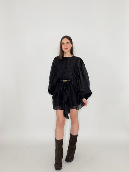 Abito mini in tencel effetto goffrato Nero