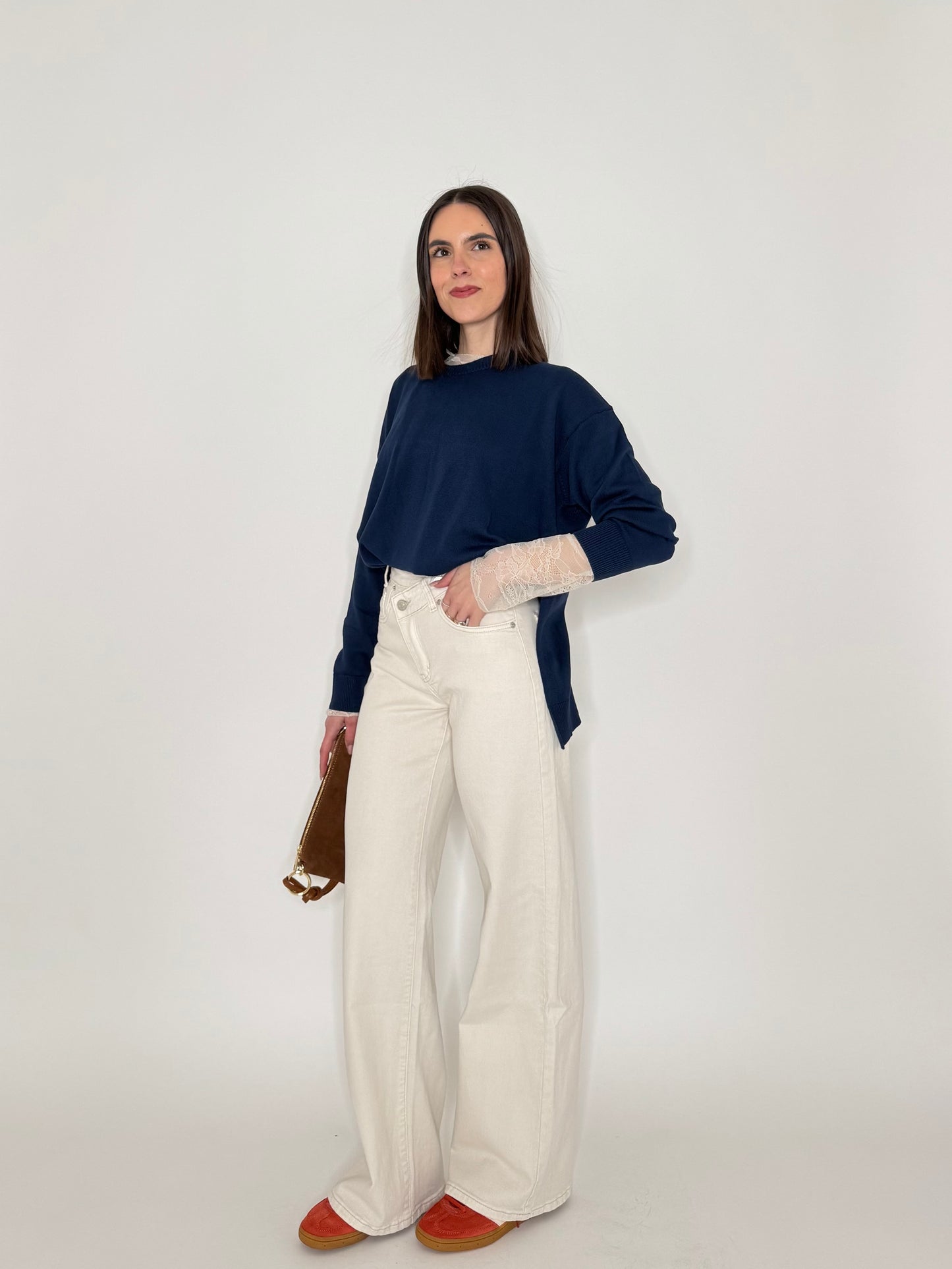 Maglia girocollo scatoletta in 100% cotone Blu Navy