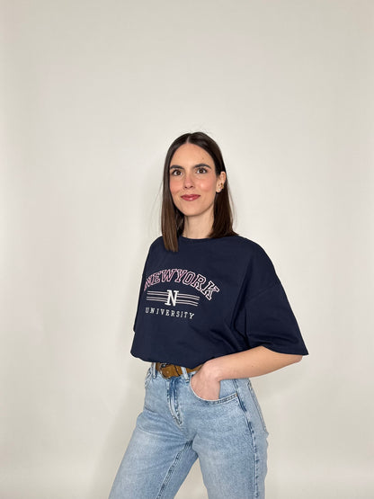 T-shirt in cotone "New York - University" Blu Navy
