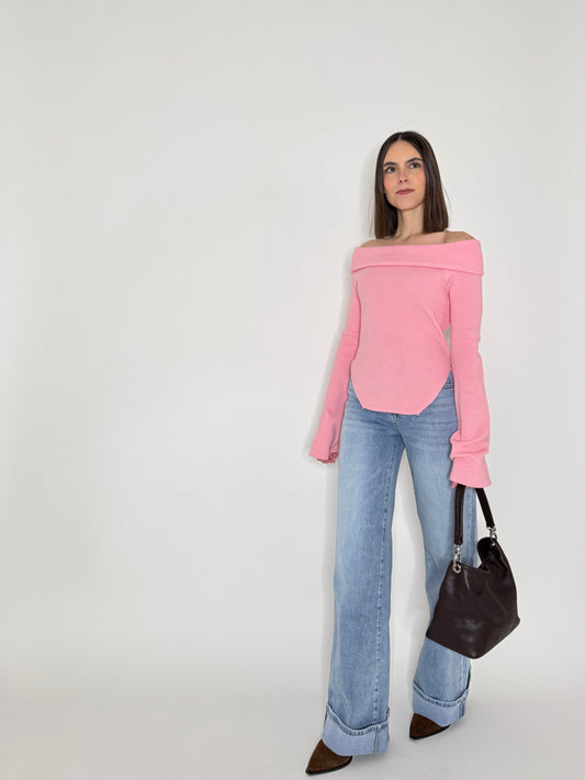 Maglia alla bardot spalle scese in viscosa Rosa