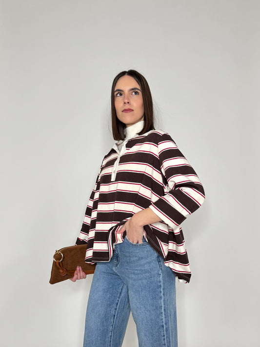 Maglia Polo cotone righe Cioccolato