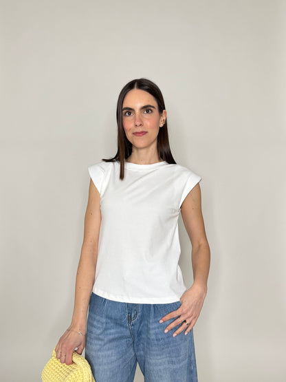 Maglia con spalline imbottite in cotone Bianca