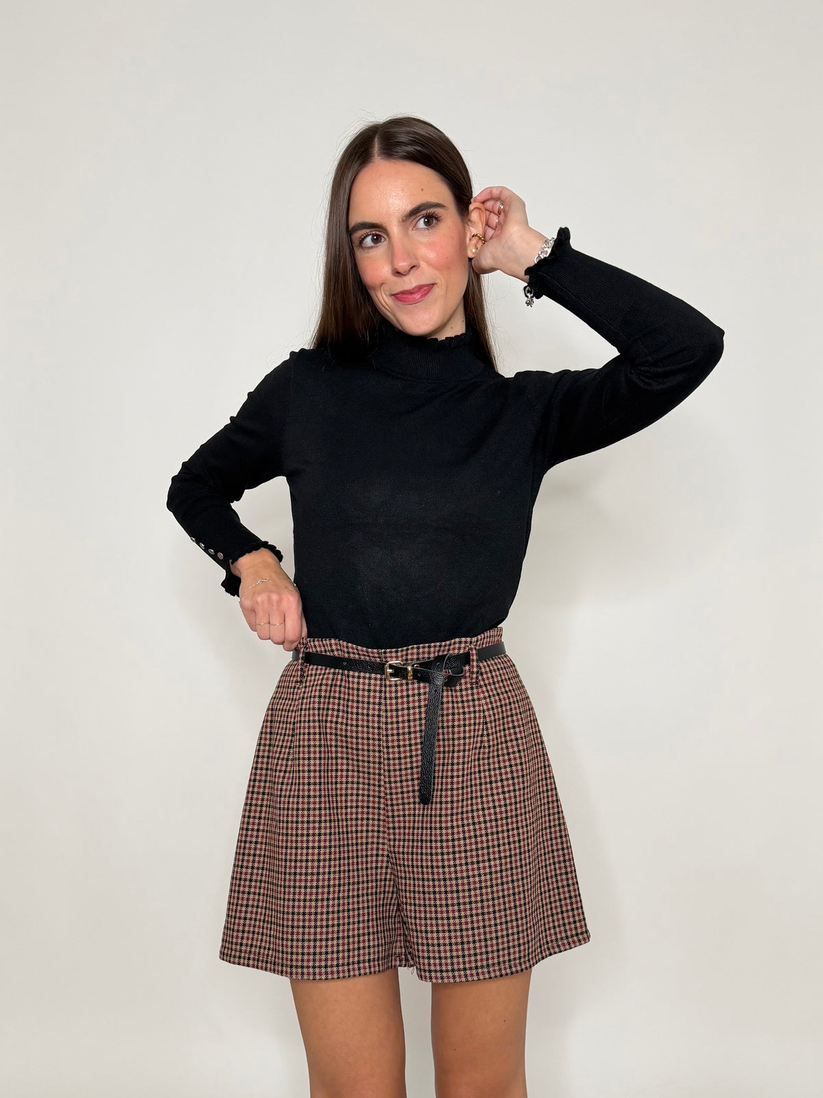 Shorts pied de poule bordeaux