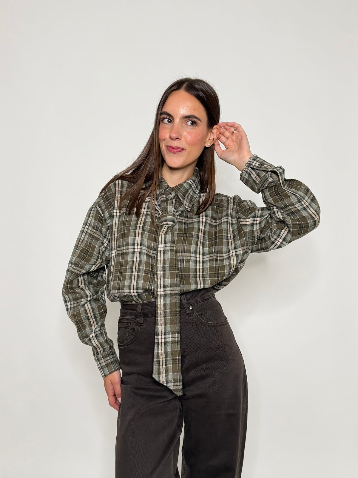 Camicia check in cotone verde