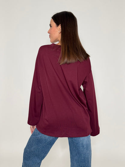 Maglia in cotone con manica a ampia bordeux