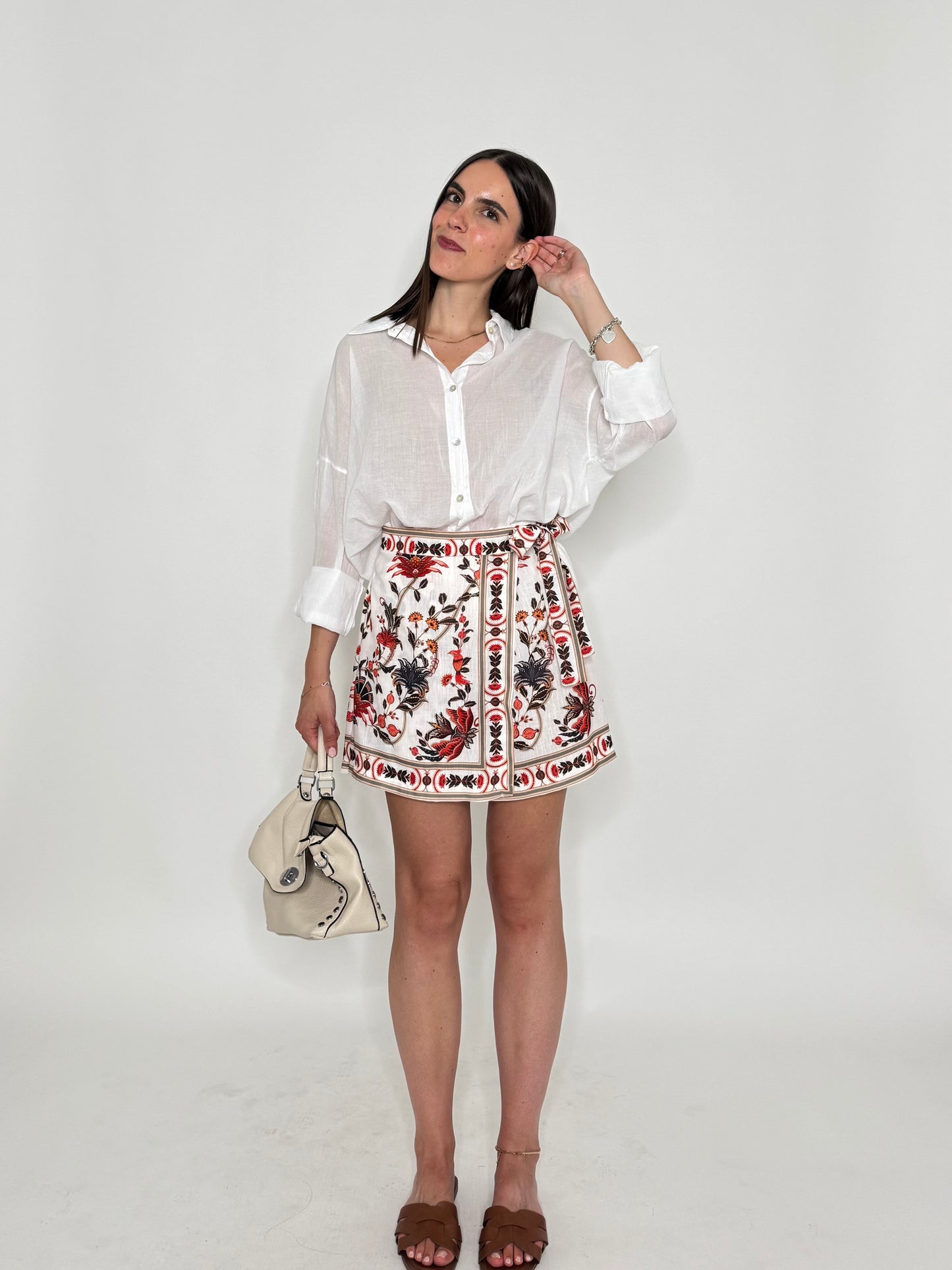 Gonna pantalone stampa floreale bordeaux