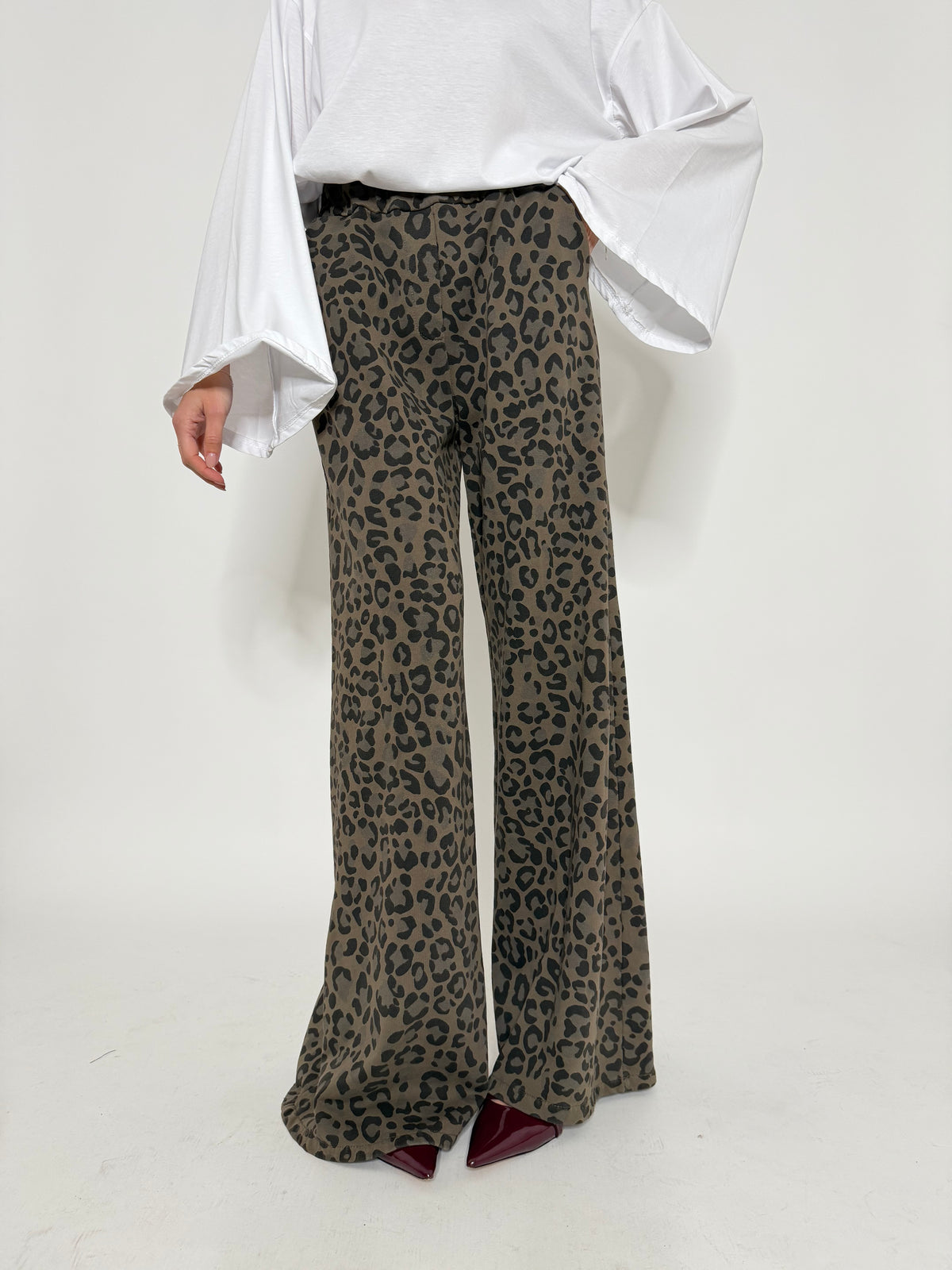Pantalone palazzo leopardato in cotone
