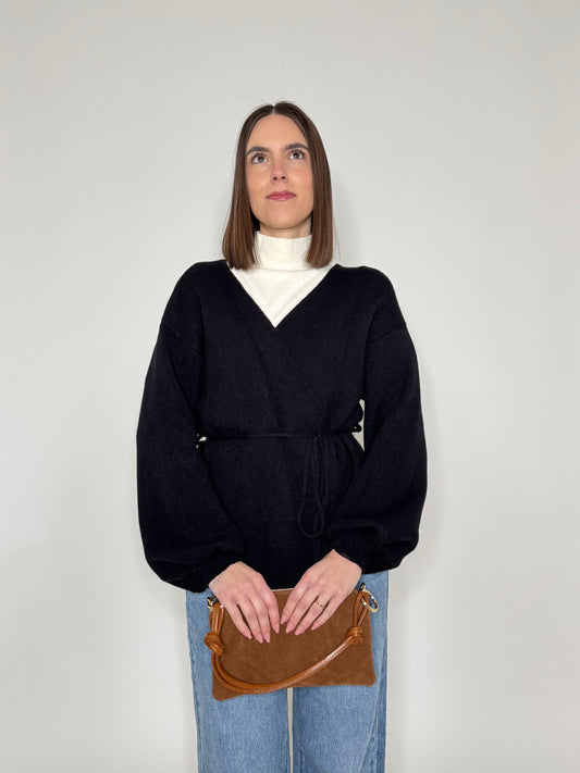 Maglia incrociatina in calda viscosa Nero