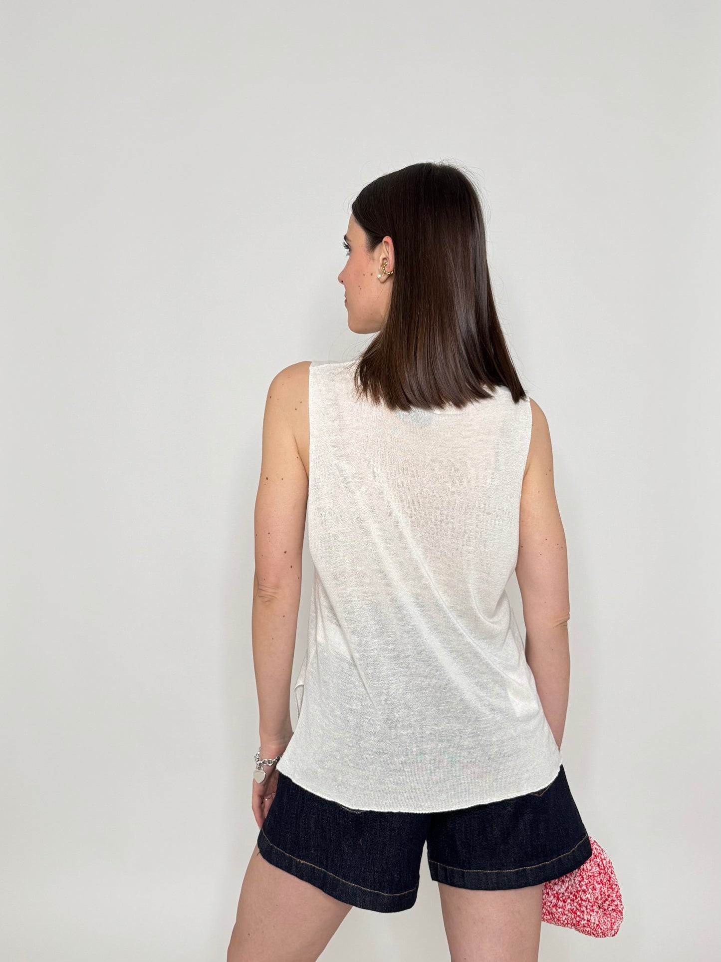 Maglia in filo viscosa e lino Panna