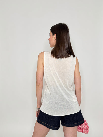 Maglia in filo viscosa e lino Panna