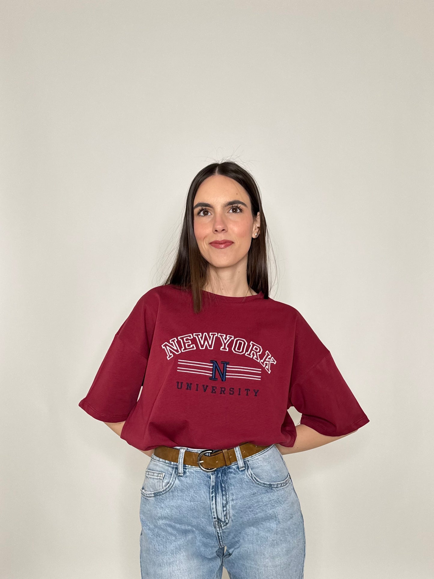T-shirt in cotone "New York - University"  Bordeaux