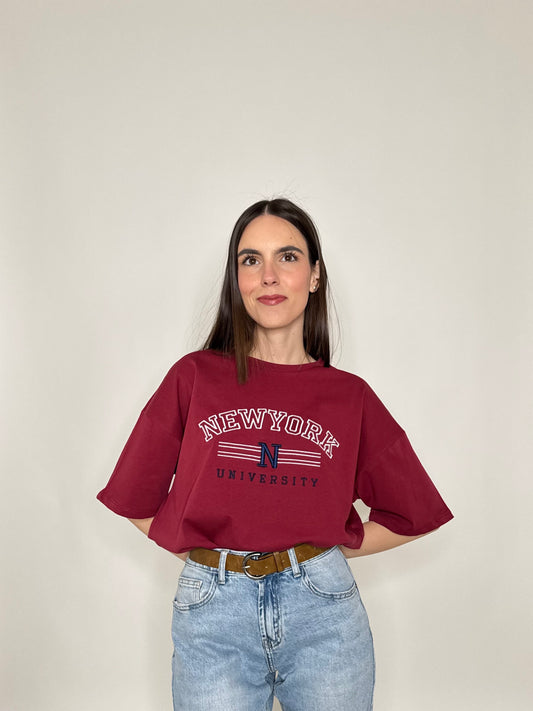 T-shirt in cotone "New York - University"  Bordeaux