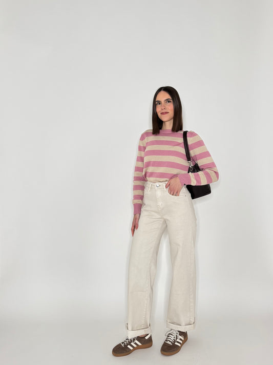 Jeans wide leg Cream