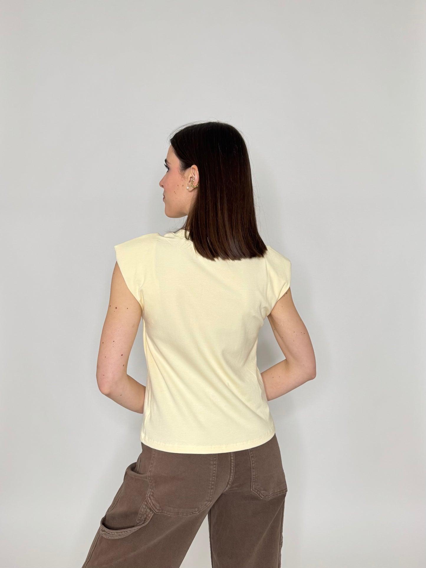 Maglia con spalline imbottite in cotone  Giallo