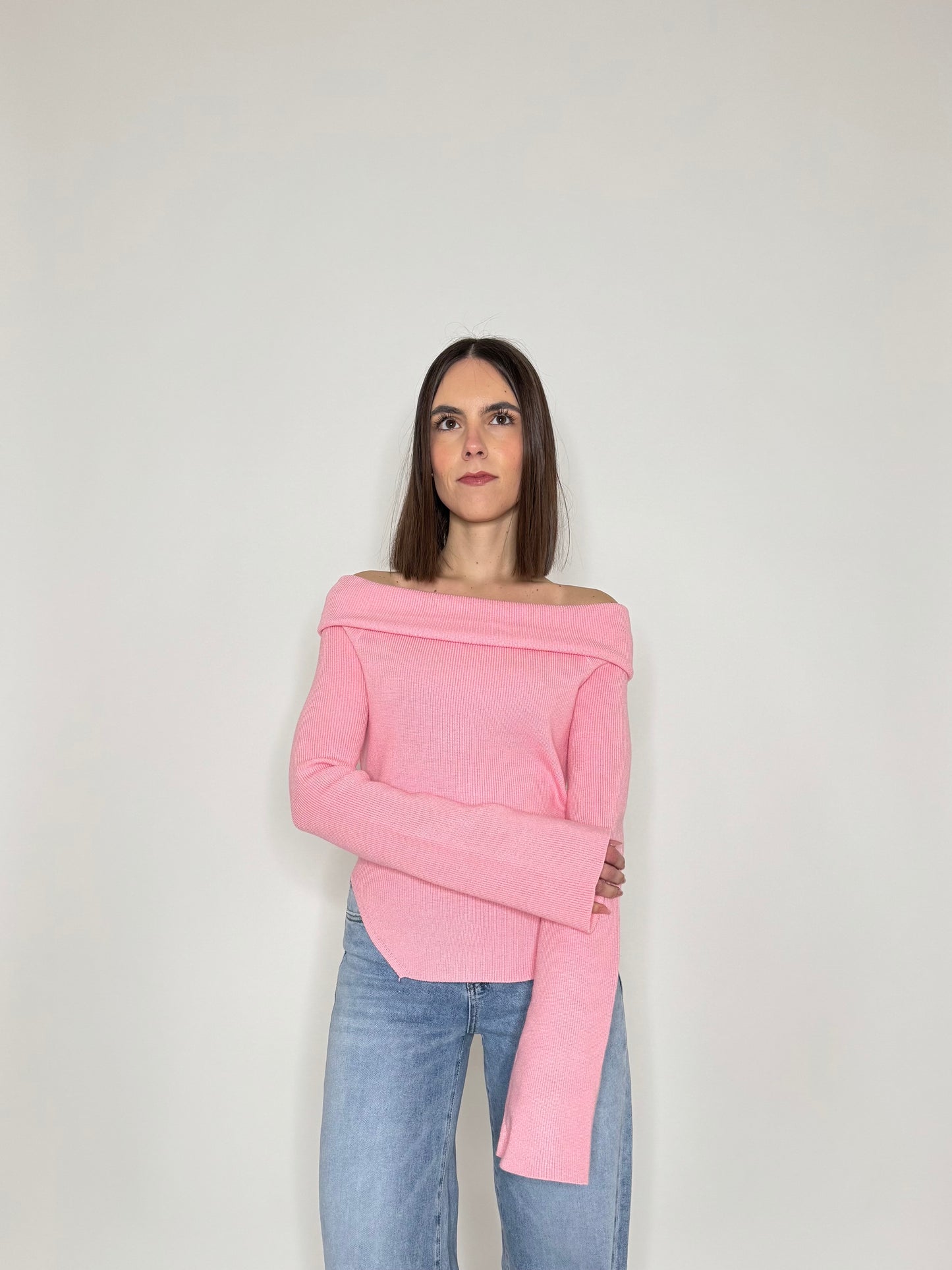 Maglia alla bardot spalle scese in viscosa Rosa