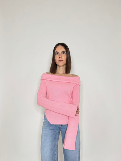 Maglia alla bardot spalle scese in viscosa Rosa