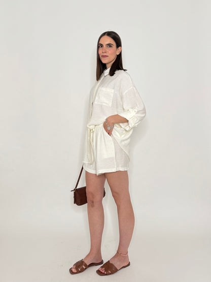 Completo in fresca viscosa micro Strass Panna