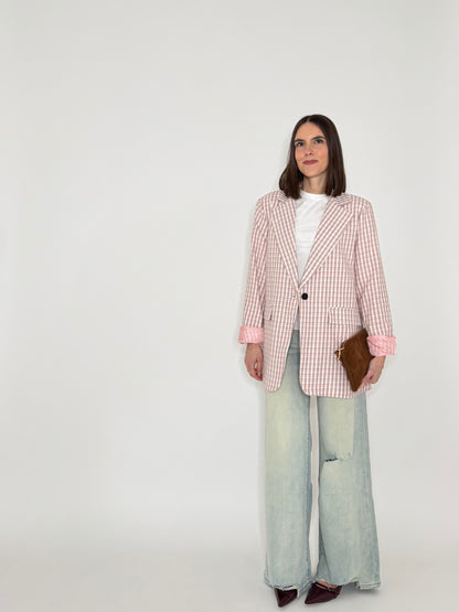 Giacca Spring check in cotone Pink